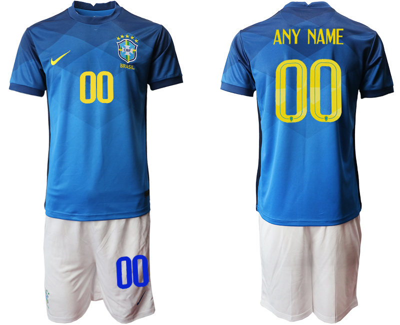 Men 2020-2021 Season National team Brazil away  blue customized Soccer Jersey